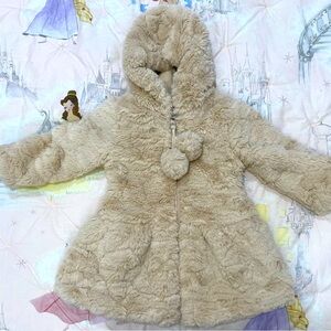 American Widgeon Toddler Girl 3T Hooded Faux Fur Coat Beige